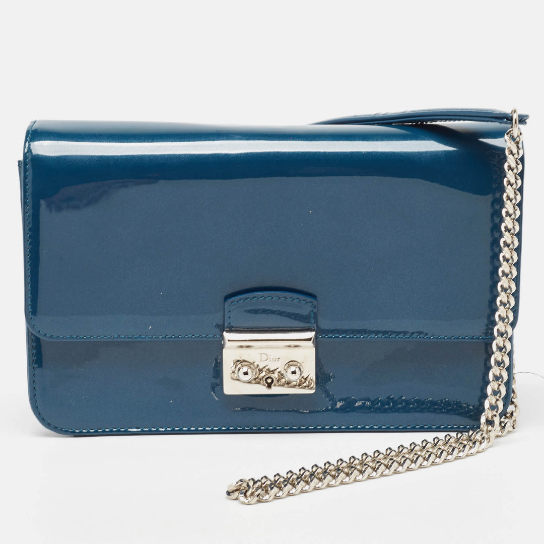 Top quality Dior Dark Blue Patent Leather Miss  Promenade Wallet on Chain