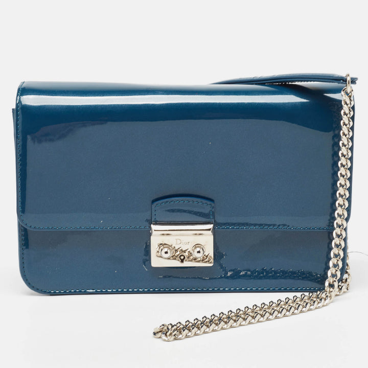 Top quality Dior Dark Blue Patent Leather Miss  Promenade Wallet on Chain