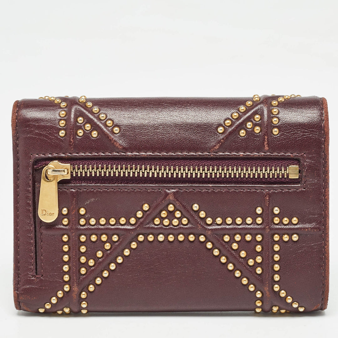 Top quality Dior Burgundy Leather Studded ama Trifold Wallet