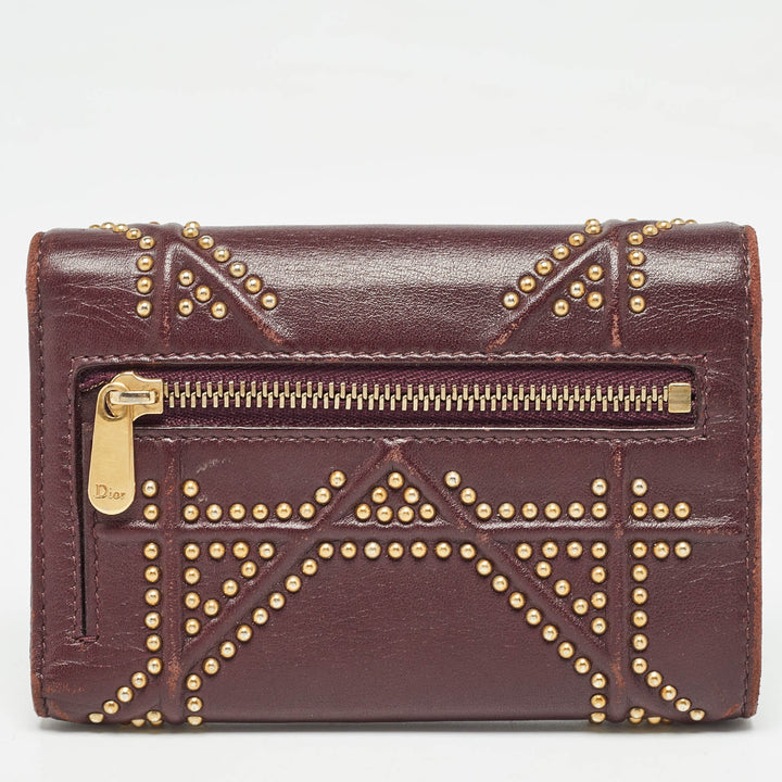 Top quality Dior Burgundy Leather Studded ama Trifold Wallet