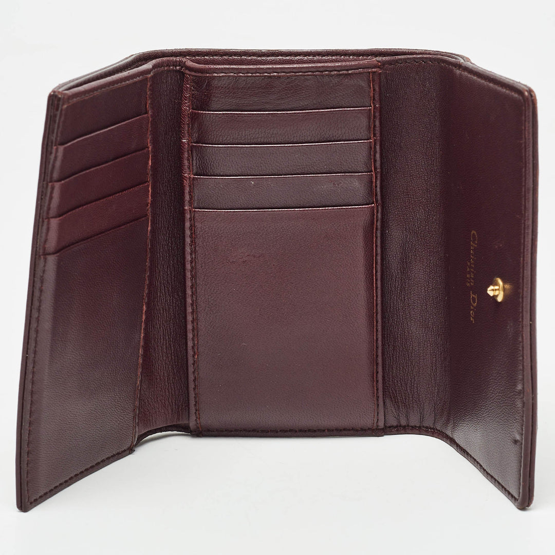 Top quality Dior Burgundy Leather Studded ama Trifold Wallet