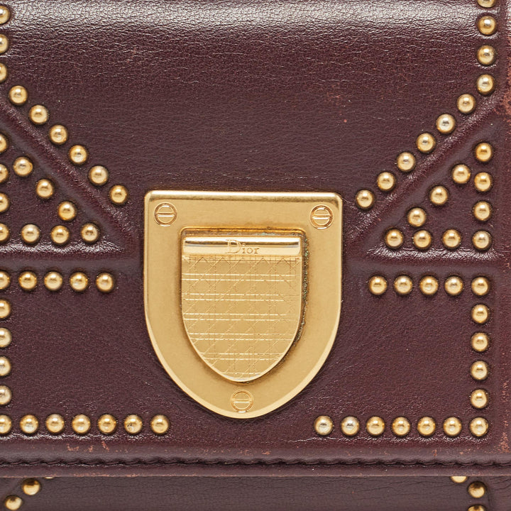 Top quality Dior Burgundy Leather Studded ama Trifold Wallet