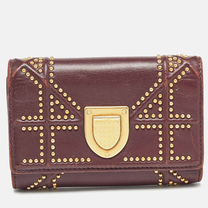 Top quality Dior Burgundy Leather Studded ama Trifold Wallet