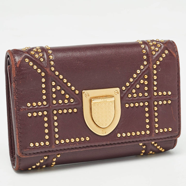 Top quality Dior Burgundy Leather Studded ama Trifold Wallet