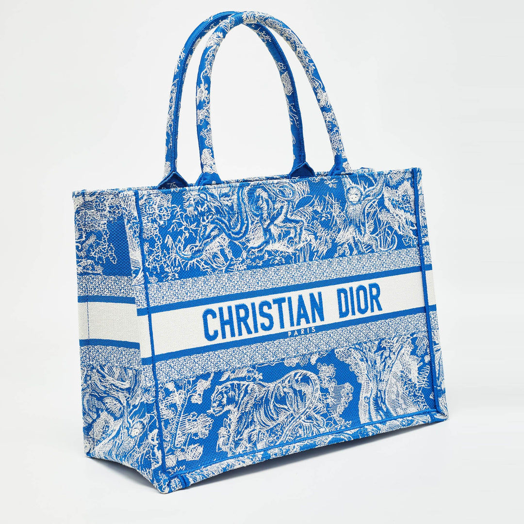Top quality Dior Blue/White Embroidered Canvas Medium Toile de Jouy Book Tote