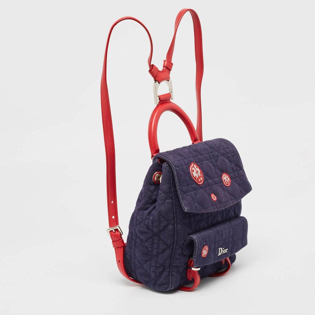 Top quality Dior Blue/Red Cannage Denim Small Stardust Backpack