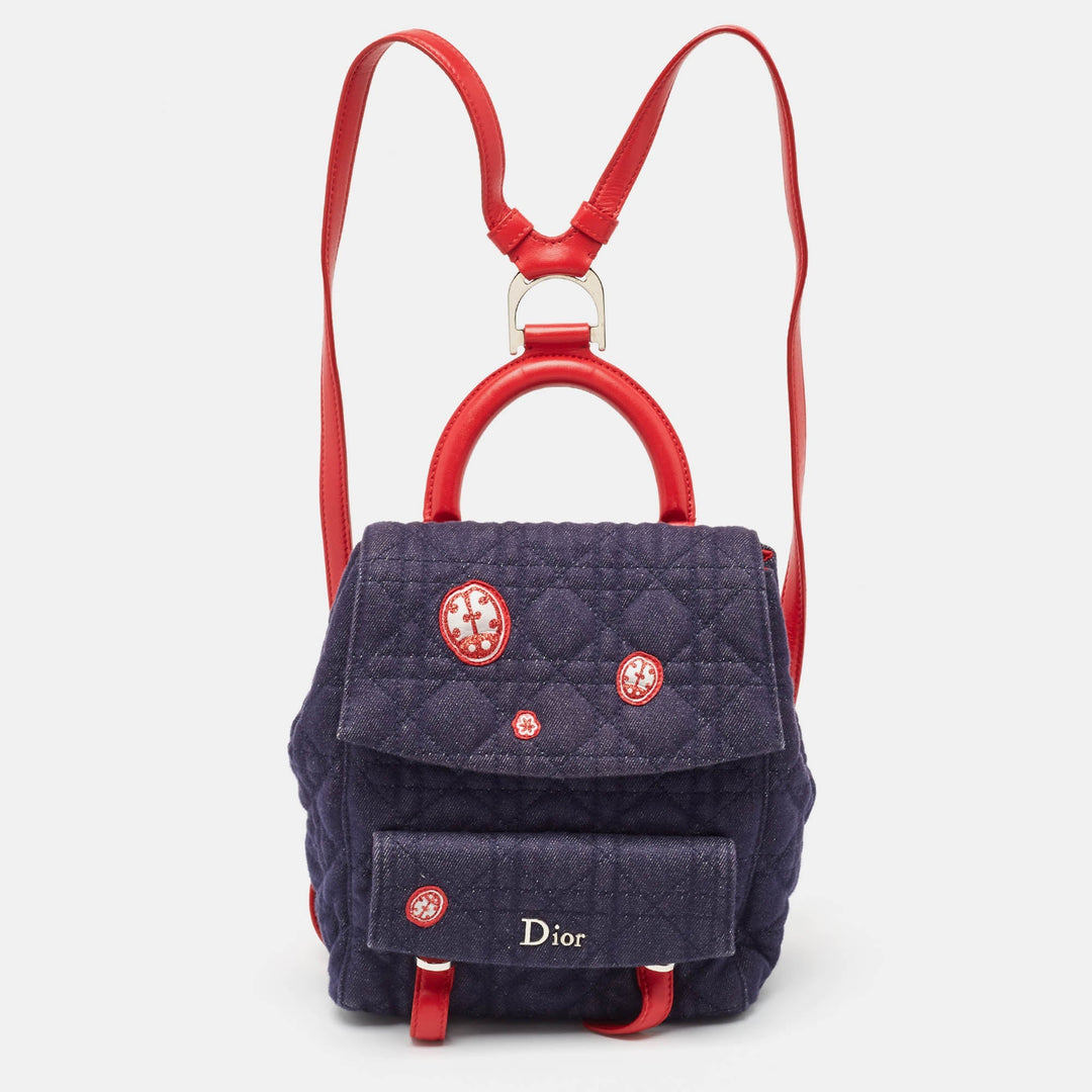 Top quality Dior Blue/Red Cannage Denim Small Stardust Backpack