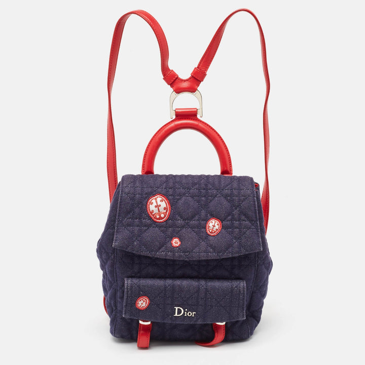 Top quality Dior Blue/Red Cannage Denim Small Stardust Backpack