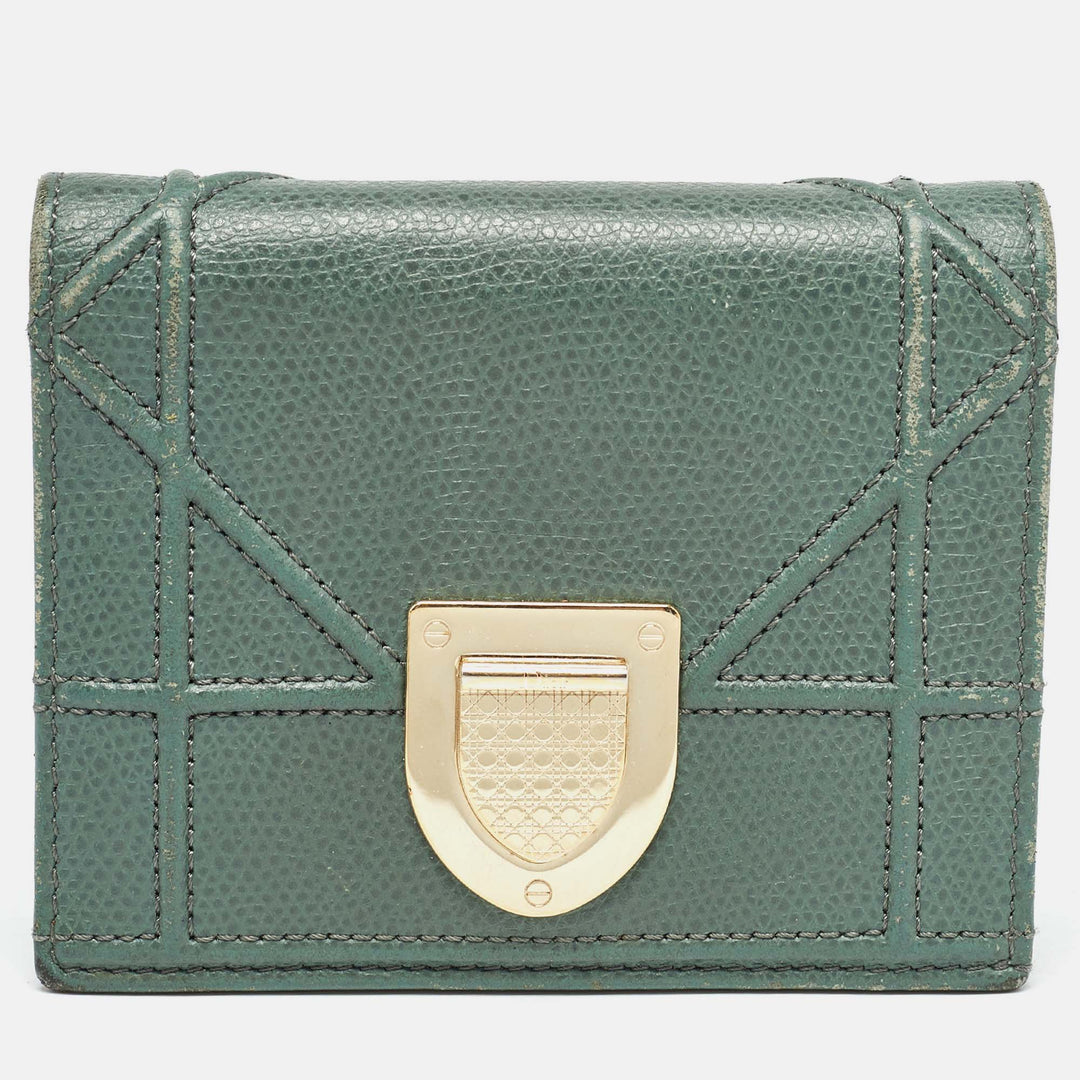 Top quality Dior Green Leather ama Bifold Compact Wallet
