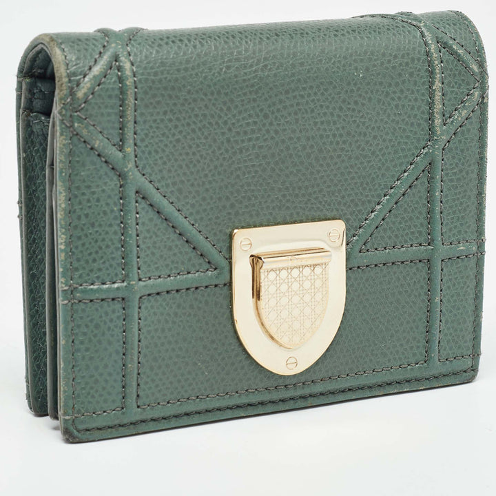 Top quality Dior Green Leather ama Bifold Compact Wallet
