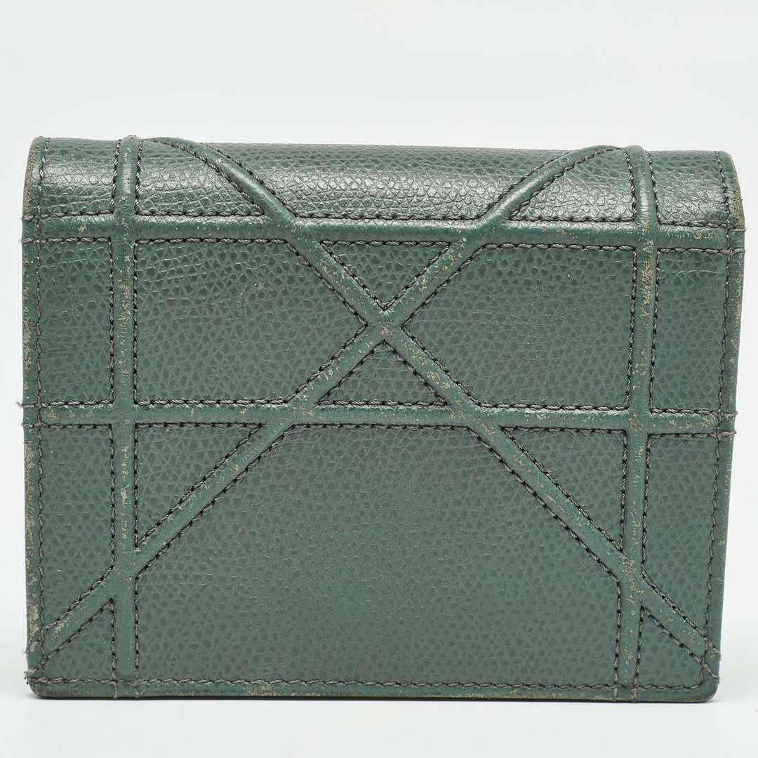 Top quality Dior Green Leather ama Bifold Compact Wallet