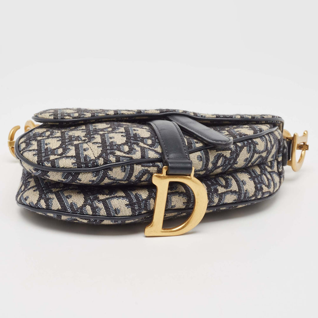 Top quality Dior Navy Blue Oblique Canvas and Leather Mini Saddle Bag