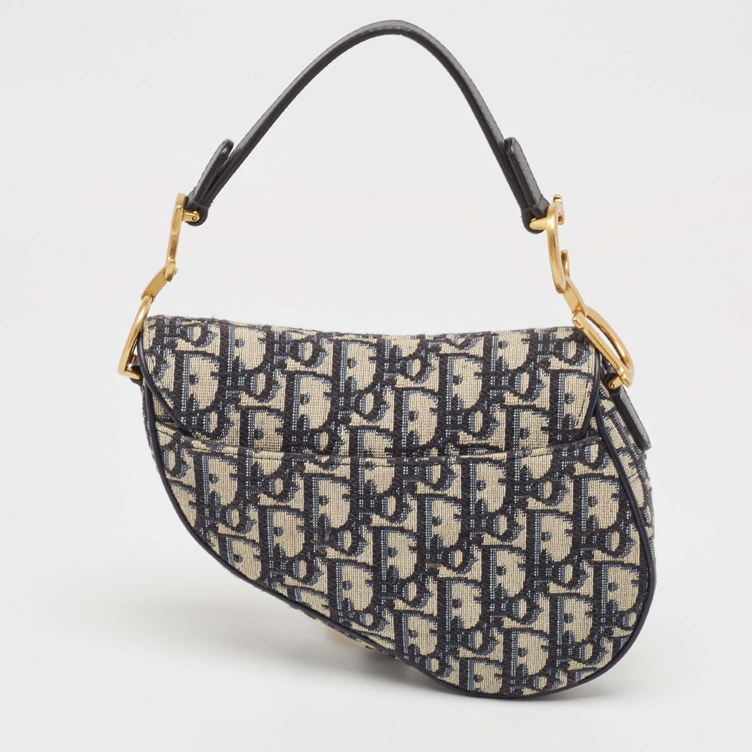 Top quality Dior Navy Blue Oblique Canvas and Leather Mini Saddle Bag