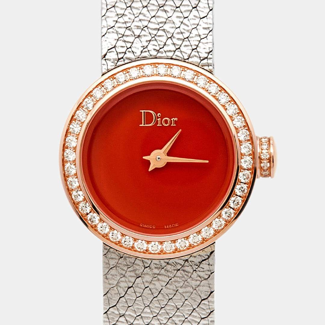 Top quality Dior Red 18k Rose Gold Stainless Steel Diamonds La De  CD04012X1001 Women's Wristwatch 19 mm