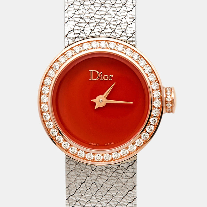 Top quality Dior Red 18k Rose Gold Stainless Steel Diamonds La De  CD04012X1001 Women's Wristwatch 19 mm