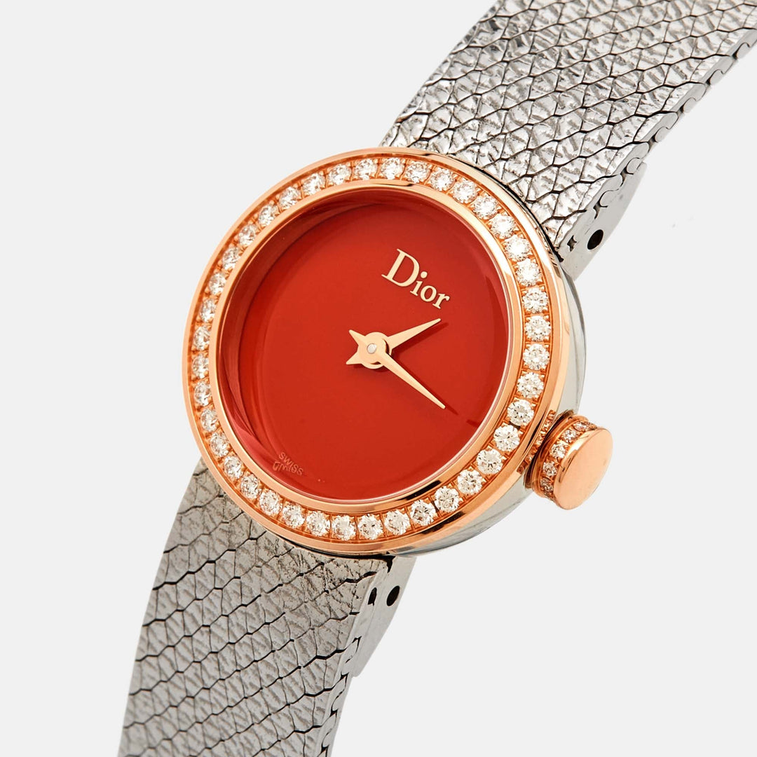 Top quality Dior Red 18k Rose Gold Stainless Steel Diamonds La De  CD04012X1001 Women's Wristwatch 19 mm