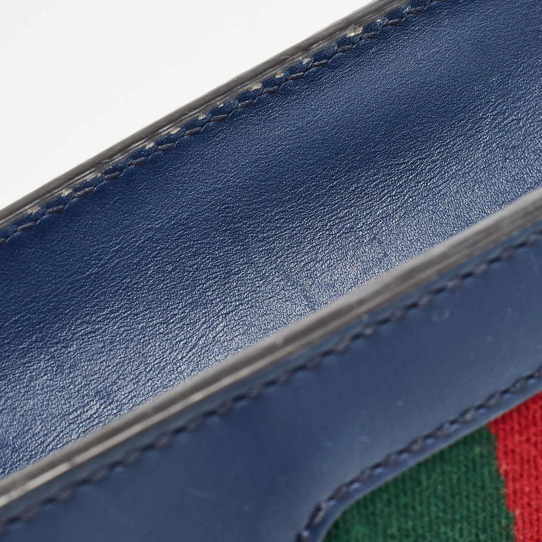 GUCCI Blue Leather Mini Web Chain Sylvie Crossbody Bag