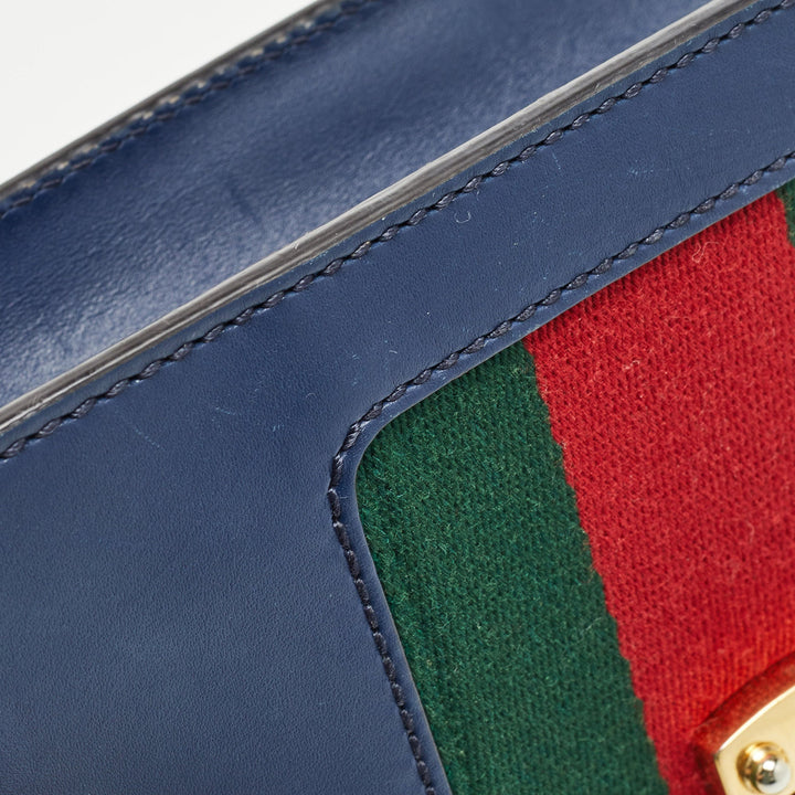 GUCCI Blue Leather Mini Web Chain Sylvie Crossbody Bag