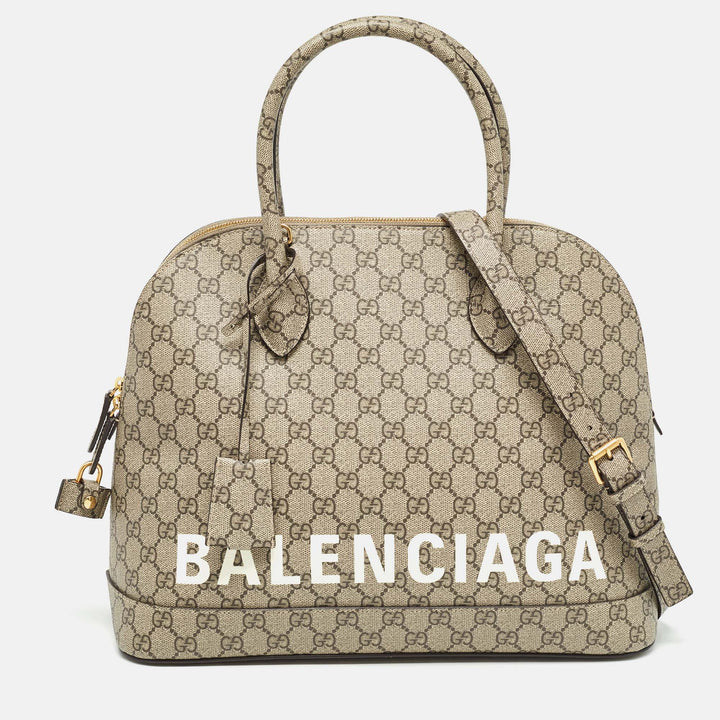 GUCCI X balenciaga x balenciaga Beige GG Supreme Canvas Medium The Hacker Project Ville Satchel