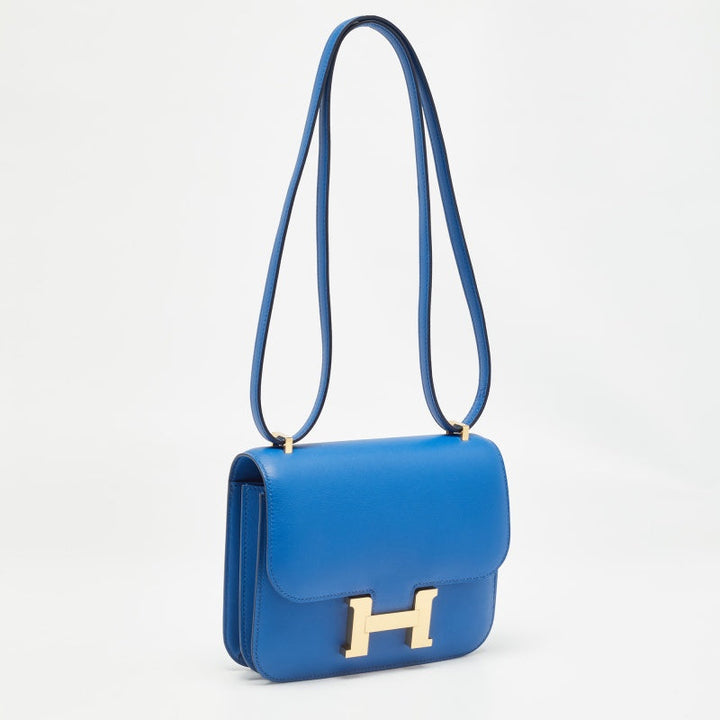 Top quality Hermes Bleu France Swift Leather Gold Finish Constance 18 Mini Bag