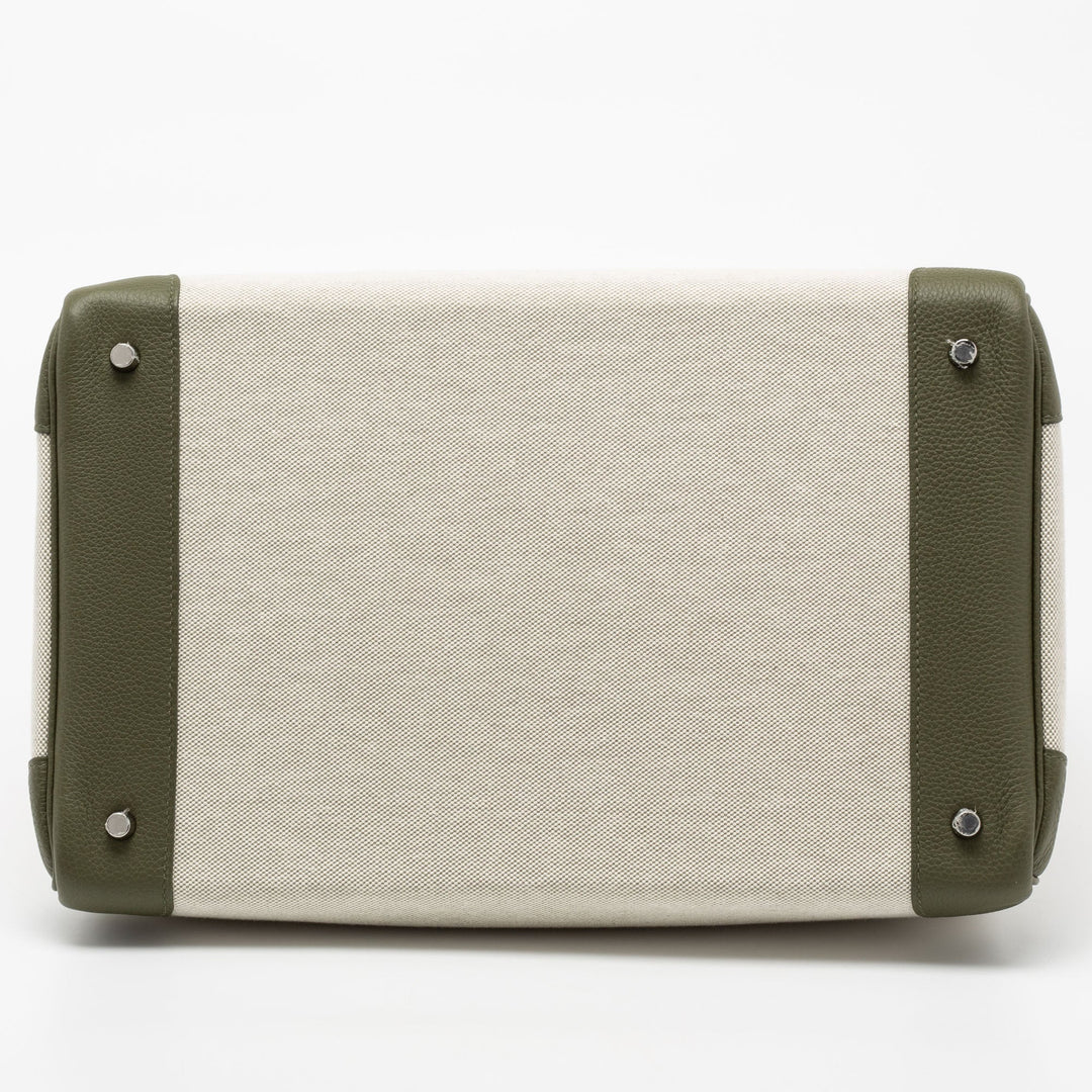Top quality Hermes Vert Veronese/Beige Canvas and Leather Palladium Finish HAC Birkin 40 Bag