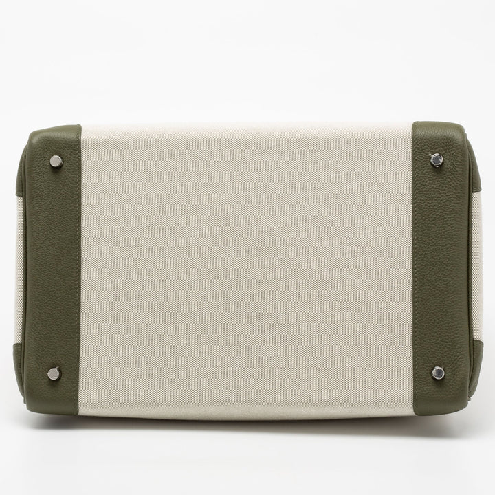 Top quality Hermes Vert Veronese/Beige Canvas and Leather Palladium Finish HAC Birkin 40 Bag