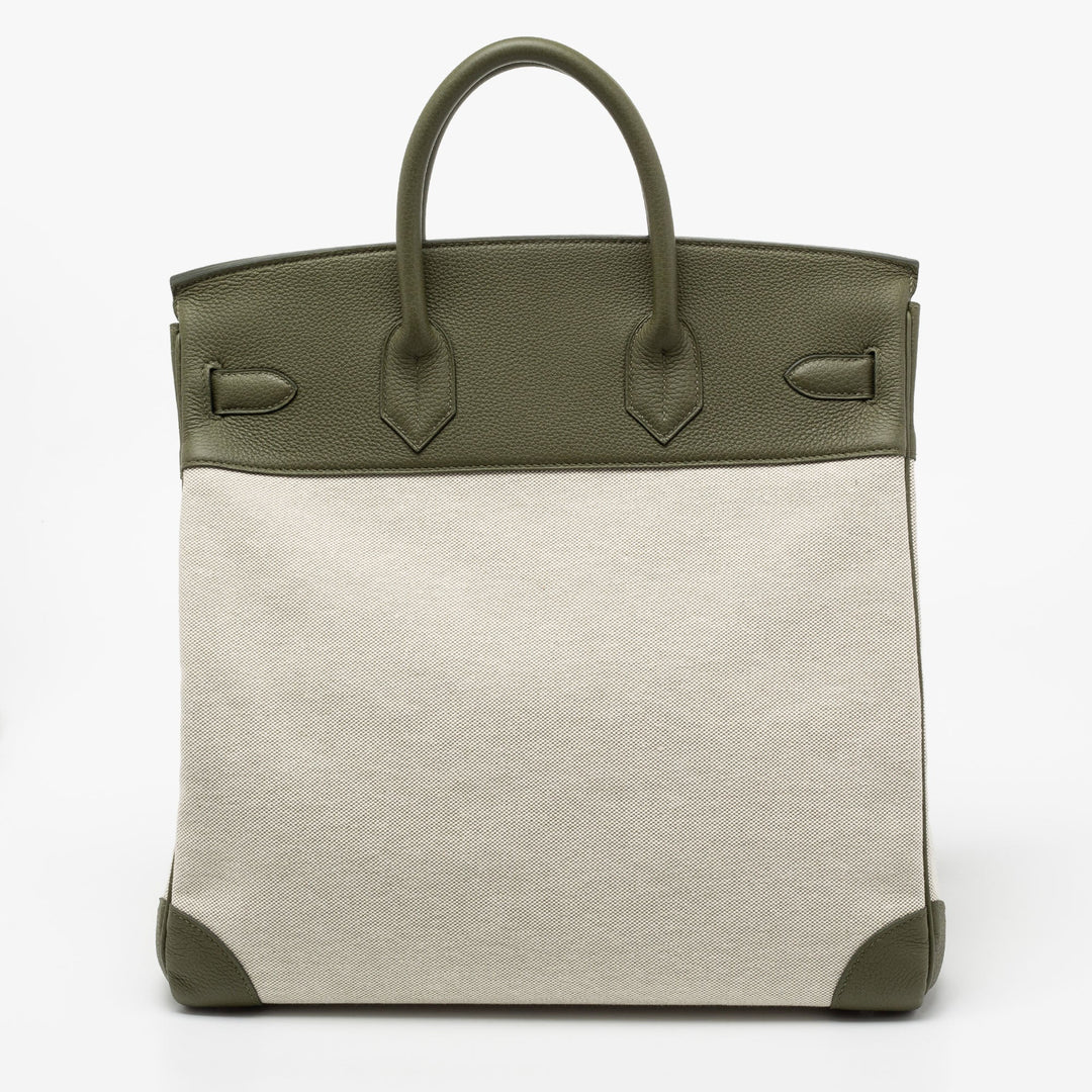 Top quality Hermes Vert Veronese/Beige Canvas and Leather Palladium Finish HAC Birkin 40 Bag