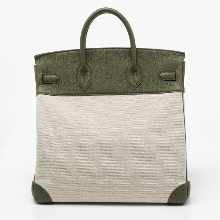 Top quality Hermes Vert Veronese/Beige Canvas and Leather Palladium Finish HAC Birkin 40 Bag