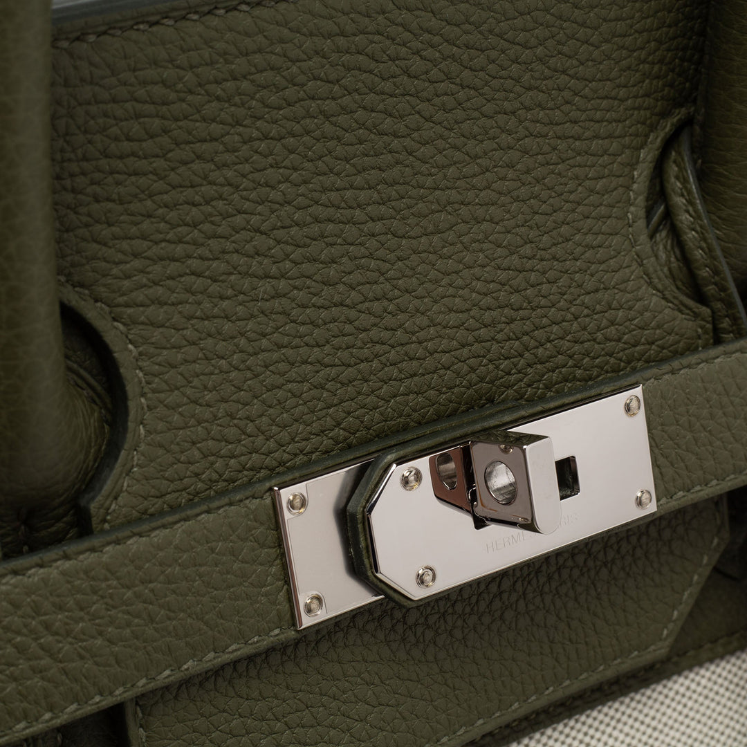 Top quality Hermes Vert Veronese/Beige Canvas and Leather Palladium Finish HAC Birkin 40 Bag