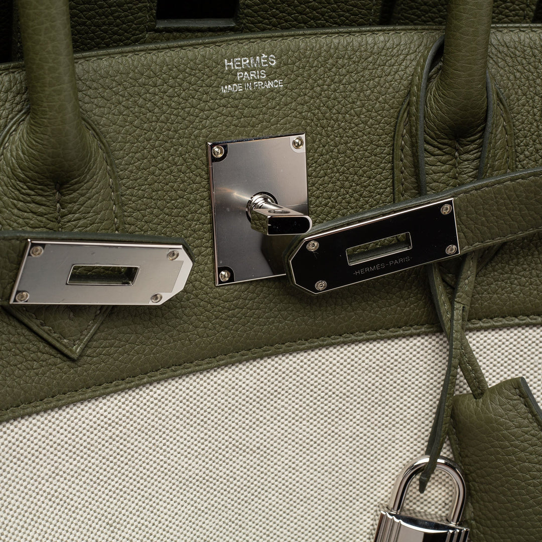Top quality Hermes Vert Veronese/Beige Canvas and Leather Palladium Finish HAC Birkin 40 Bag