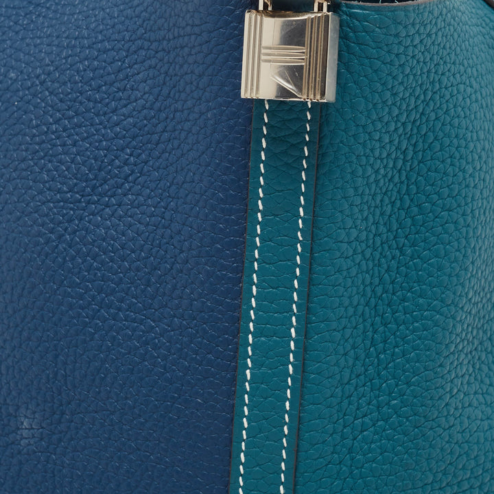 Premium Handmade Hermes Deep Bleu/Vert Bosphore Taurillon Clemence Leather Picotin Lock 22 Bag