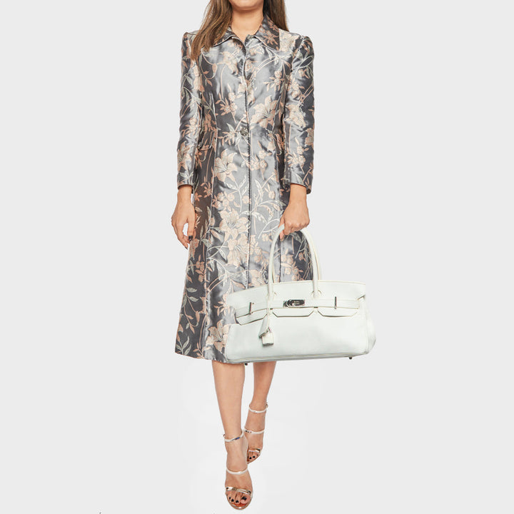 Premium Handmade Hermes  Blanc Taurillion Clemence Leather Palladium Finished Shoulder Birkin JPG 42 Bag
