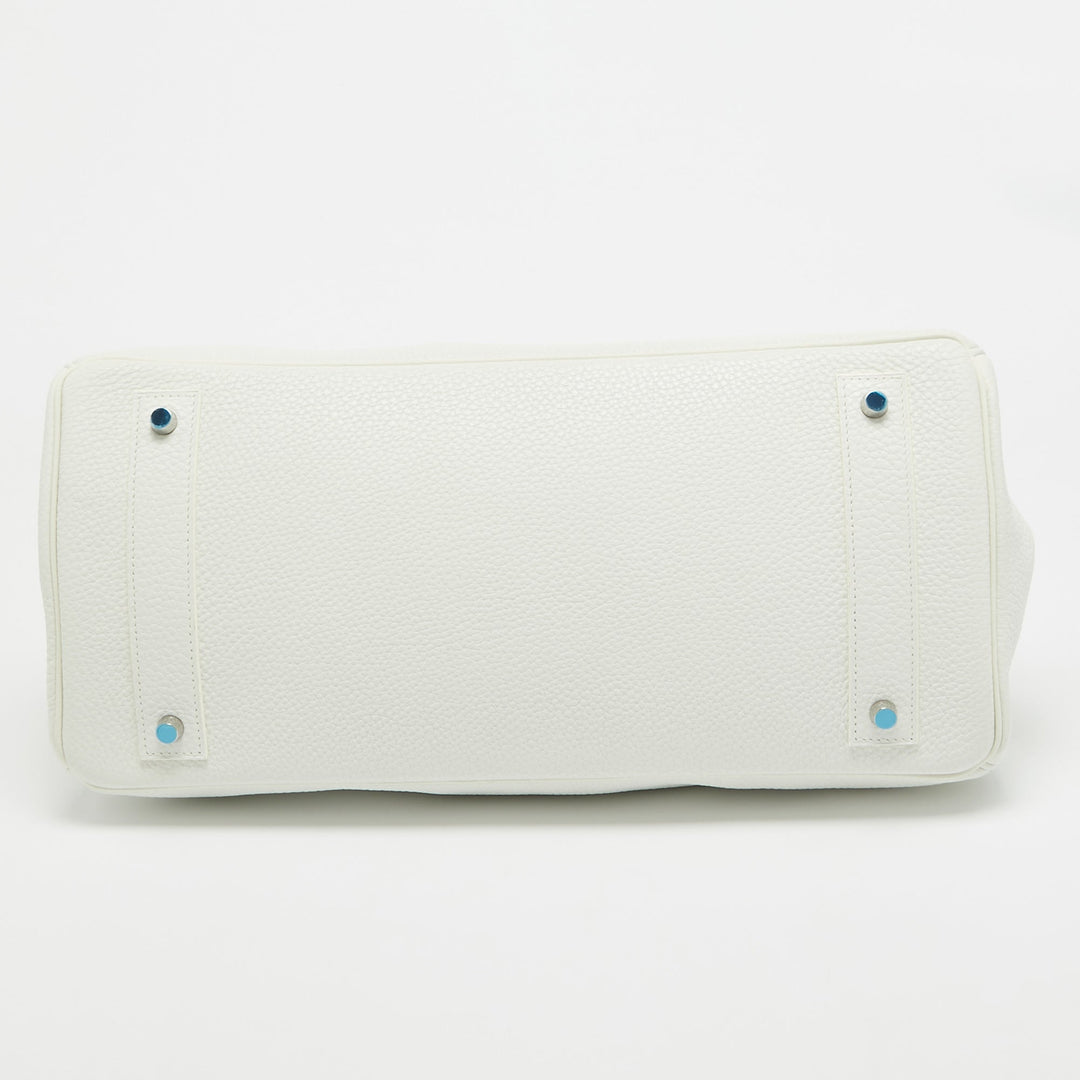 Premium Handmade Hermes  Blanc Taurillion Clemence Leather Palladium Finished Shoulder Birkin JPG 42 Bag