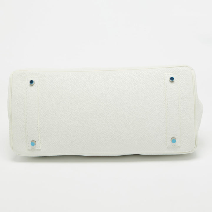 Premium Handmade Hermes  Blanc Taurillion Clemence Leather Palladium Finished Shoulder Birkin JPG 42 Bag