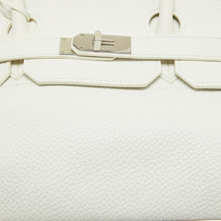 Premium Handmade Hermes  Blanc Taurillion Clemence Leather Palladium Finished Shoulder Birkin JPG 42 Bag