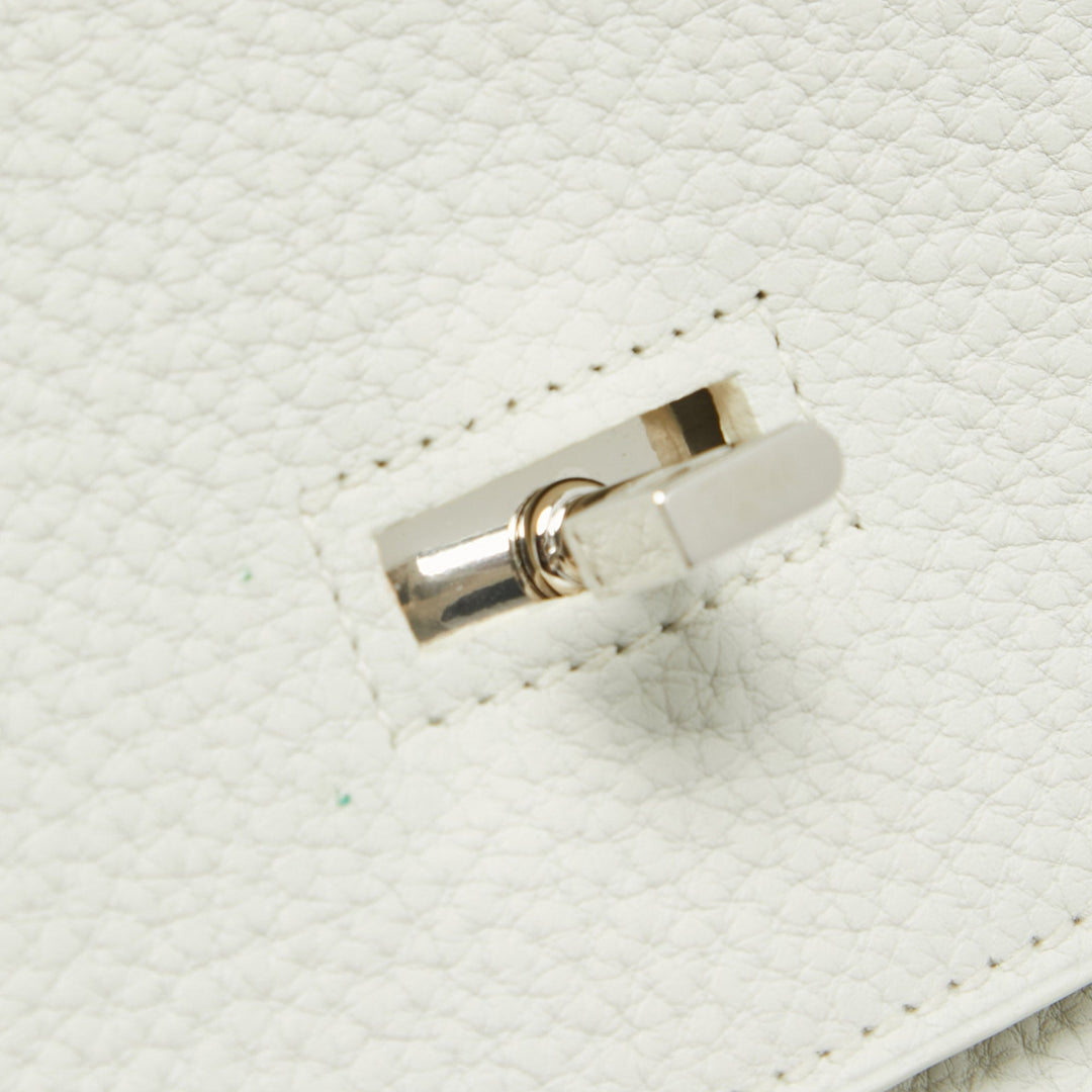 Premium Handmade Hermes  Blanc Taurillion Clemence Leather Palladium Finished Shoulder Birkin JPG 42 Bag