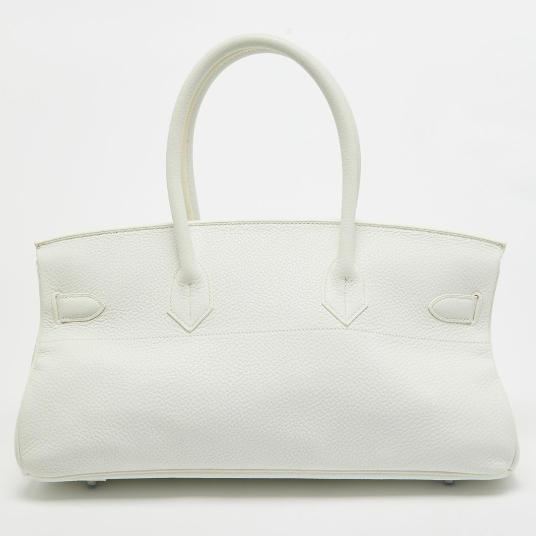 Premium Handmade Hermes  Blanc Taurillion Clemence Leather Palladium Finished Shoulder Birkin JPG 42 Bag