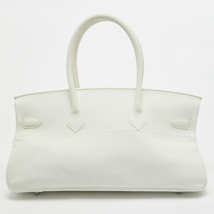 Premium Handmade Hermes  Blanc Taurillion Clemence Leather Palladium Finished Shoulder Birkin JPG 42 Bag
