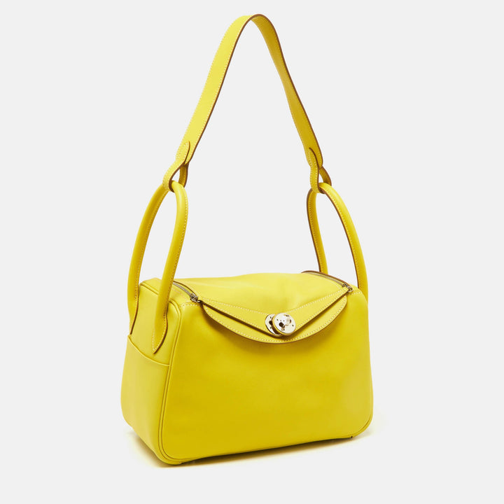 Hermes Lime Swift Leather Palladium Finish Lindy 26 Bag