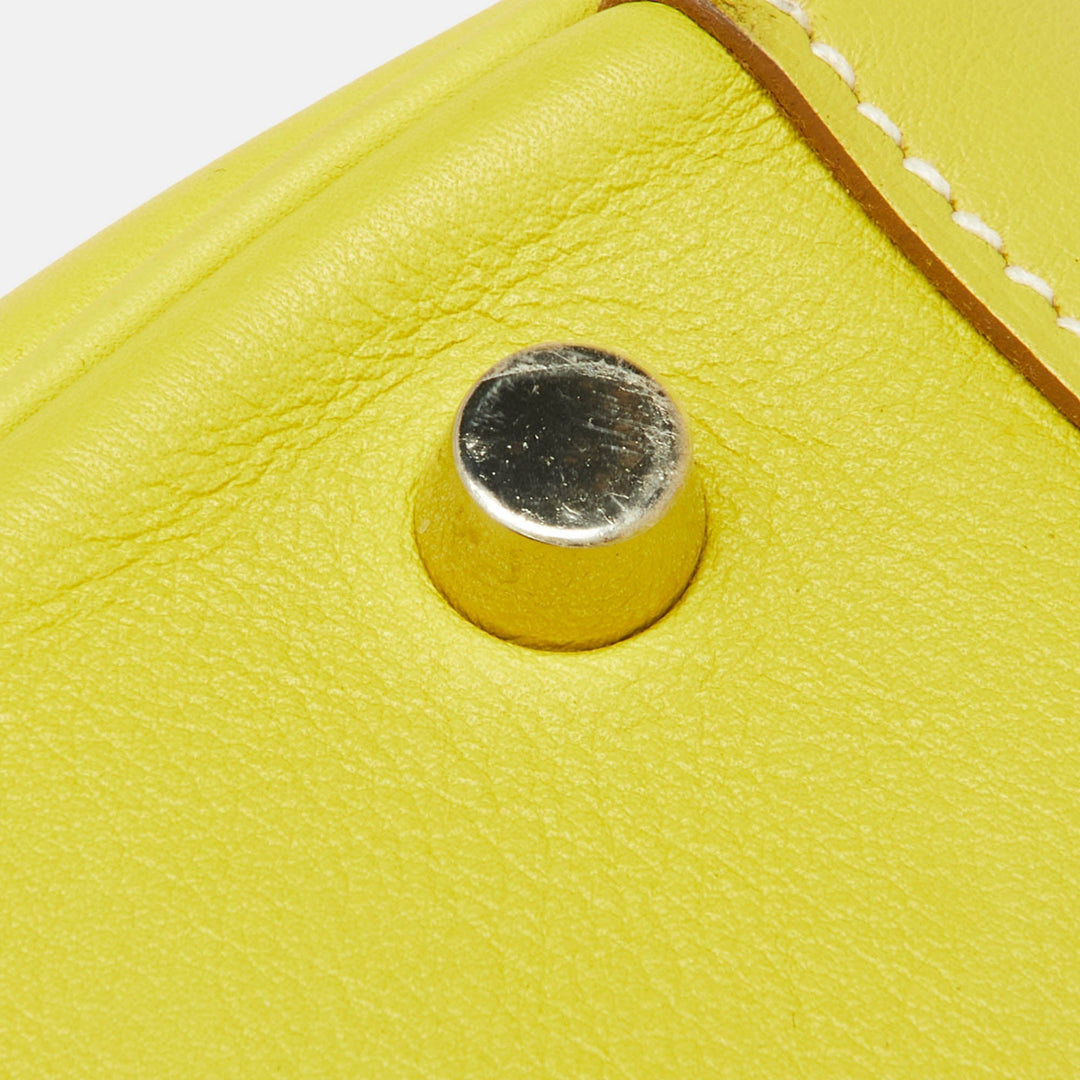 Premium Handmade Hermes Lime Swift Leather Palladium Finish Lindy 26 Bag