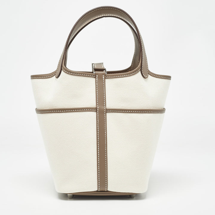 Top quality Hermes Ecro/Etoupe Toile and and Swift Leather Cargo Picotin Lock 18 Bag
