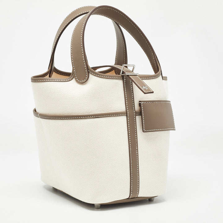Top quality Hermes Ecro/Etoupe Toile and and Swift Leather Cargo Picotin Lock 18 Bag