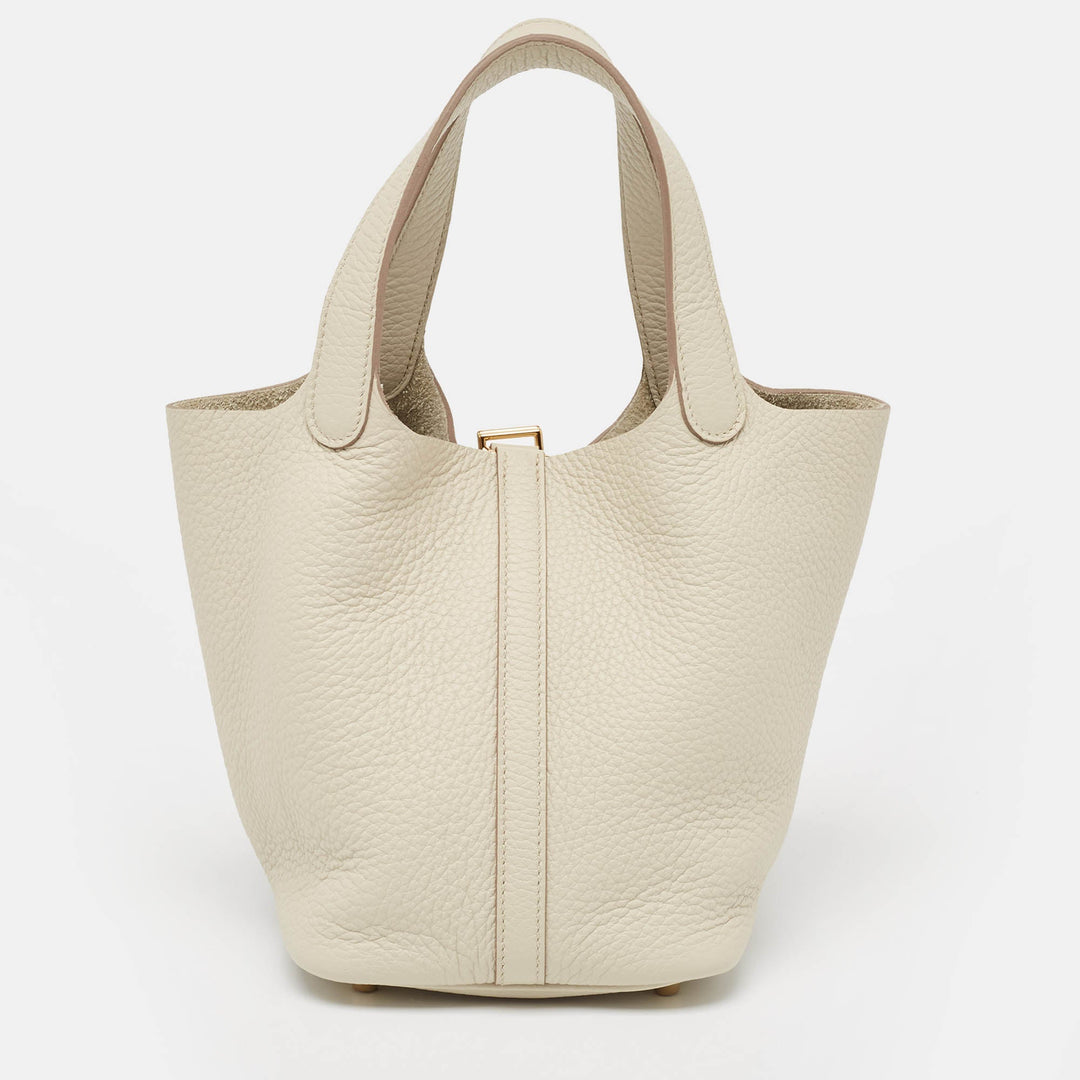 Premium Handmade Hermes Gris Neve Taurillon Clemence Leather Picotin Lock 18 Bag