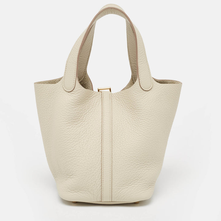 Premium Handmade Hermes Gris Neve Taurillon Clemence Leather Picotin Lock 18 Bag