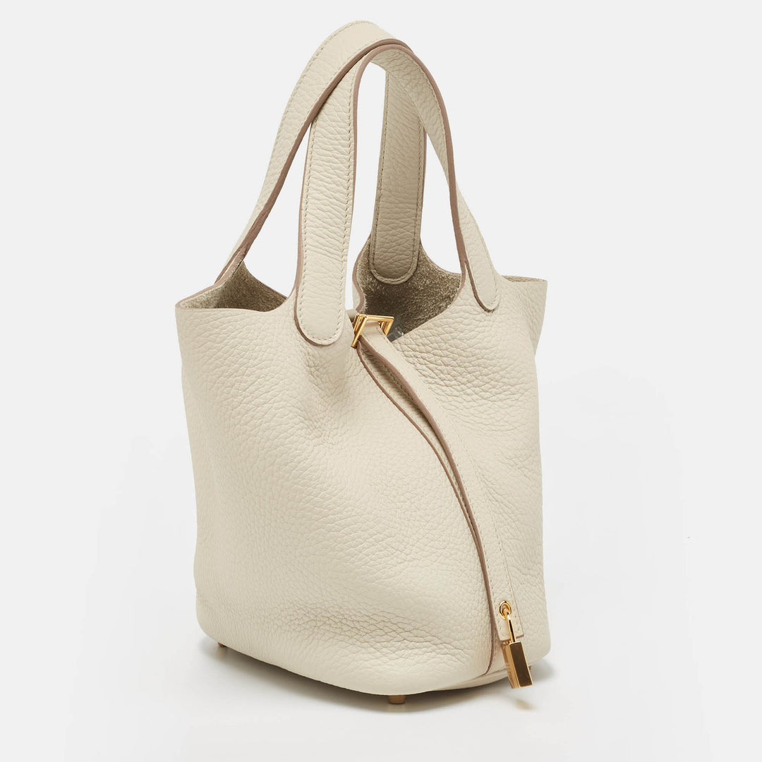 Premium Handmade Hermes Gris Neve Taurillon Clemence Leather Picotin Lock 18 Bag