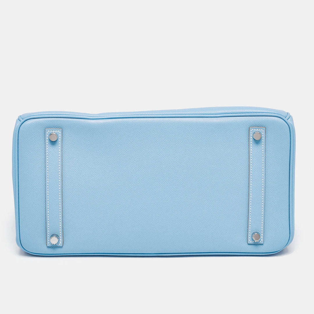 Premium Handmade Hermes Bleu Celeste/Mykonos Epsom Leather Palladium Finish Candy Birkin 35 Bag