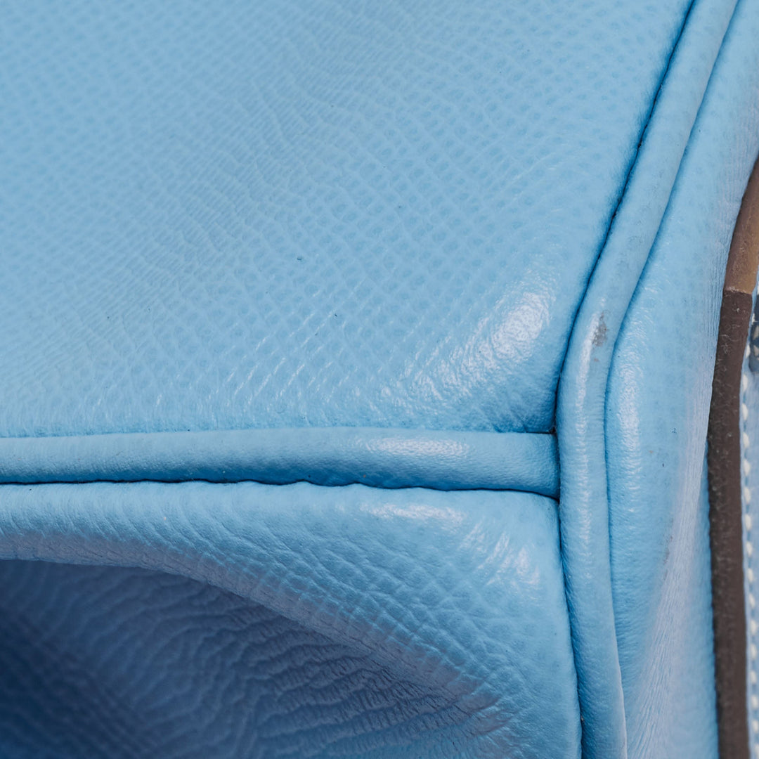 Premium Handmade Hermes Bleu Celeste/Mykonos Epsom Leather Palladium Finish Candy Birkin 35 Bag