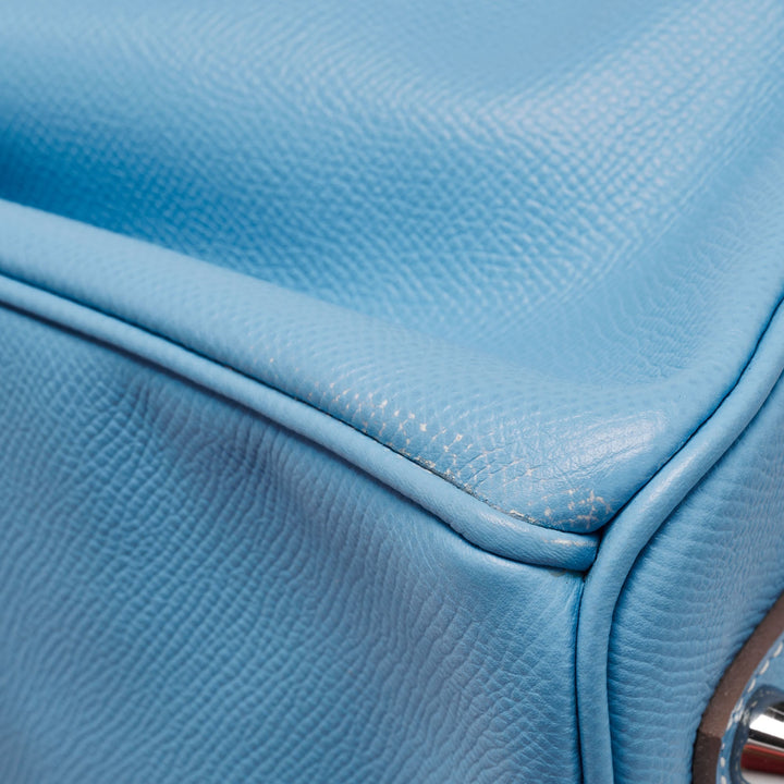 Premium Handmade Hermes Bleu Celeste/Mykonos Epsom Leather Palladium Finish Candy Birkin 35 Bag