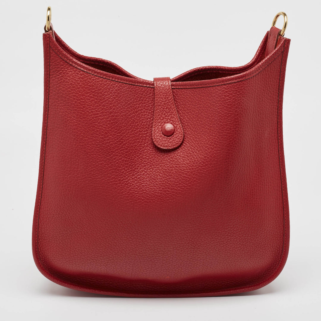 Premium Handmade Hermes Rouge Vif Taurillon Clemence Leather Evelyne I GM Bag