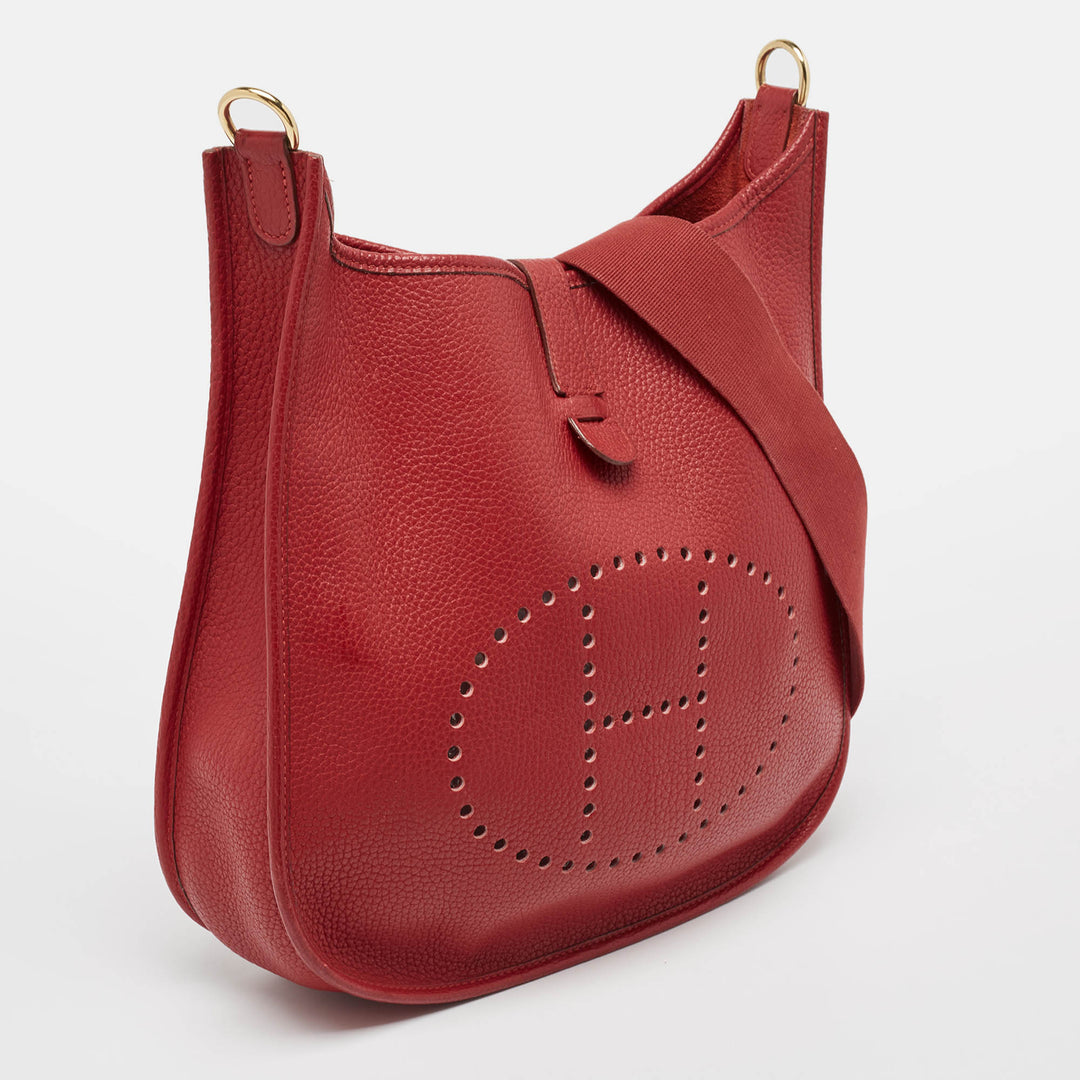 HERMES Rouge Vif Taurillon Clemence Leather Evelyne I GM Bag